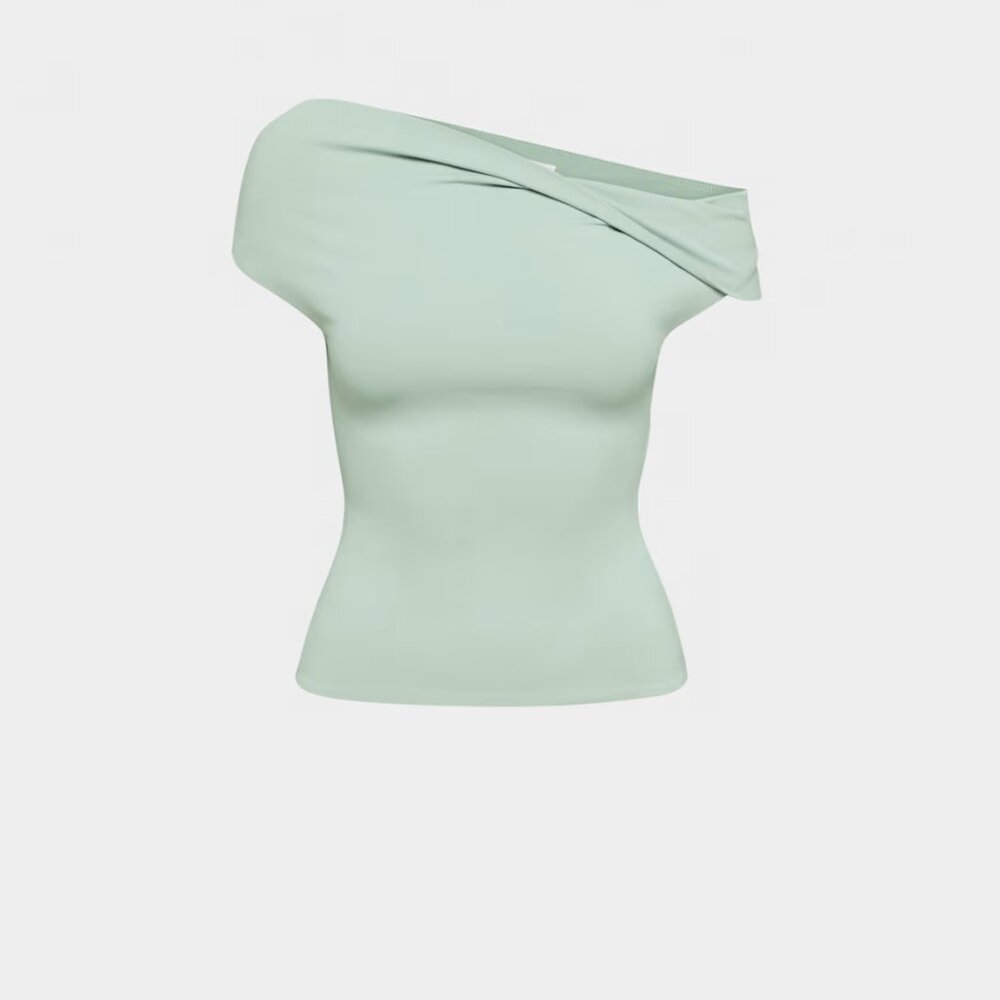 Aritzia One-Shoulder Twist Top in Mint Green